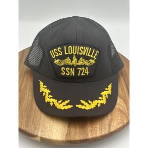 USS Louisville Hat Cap Snap Back Mesh Trucker Mens Navy USA Black Scrambled Eggs